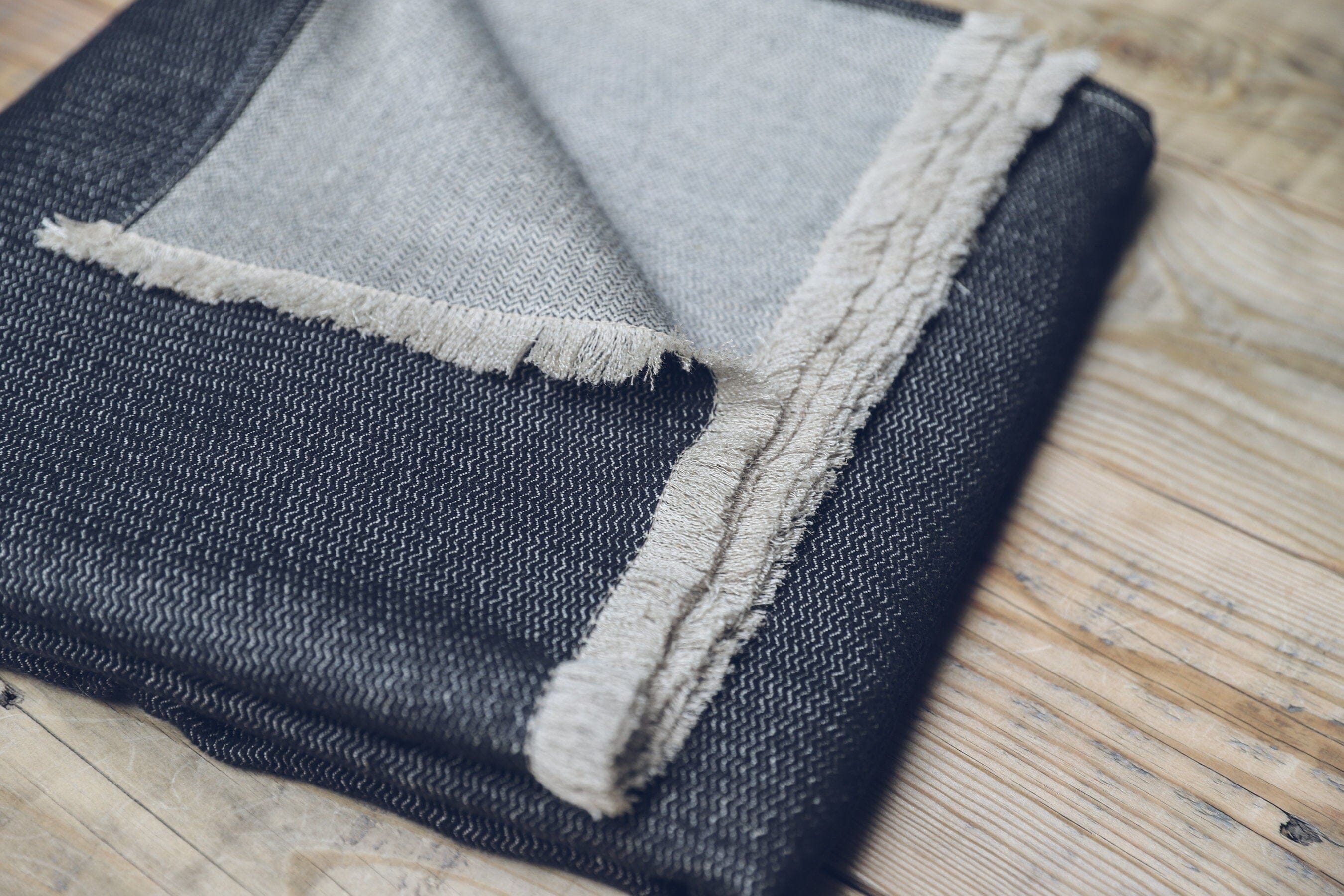 Personalized Leather Handle Strap with Wool Throw Blanket Old Linen Mill 