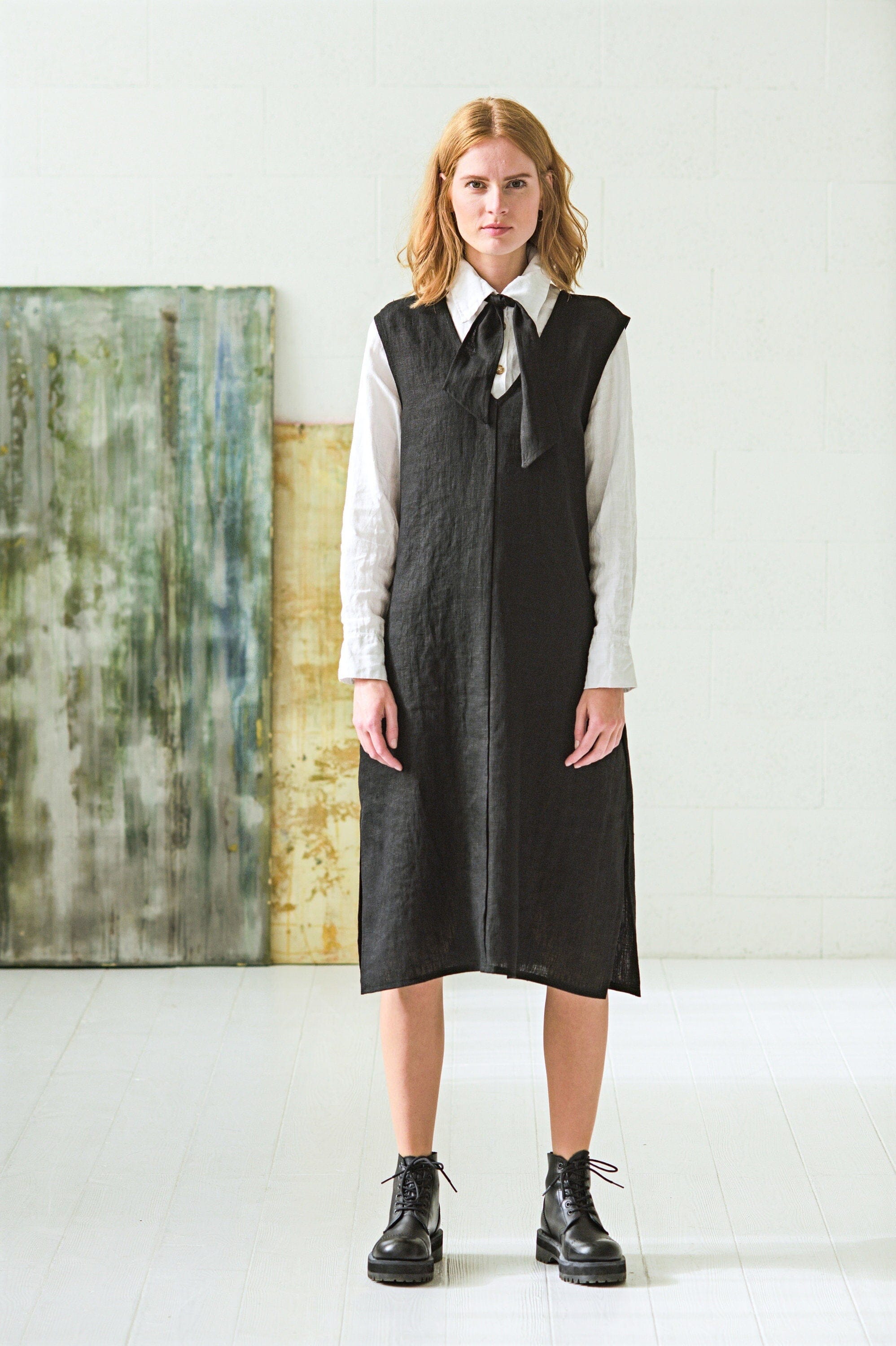 Pinafore Heavy Linen Sleeveless Dress Old Linen Mill 