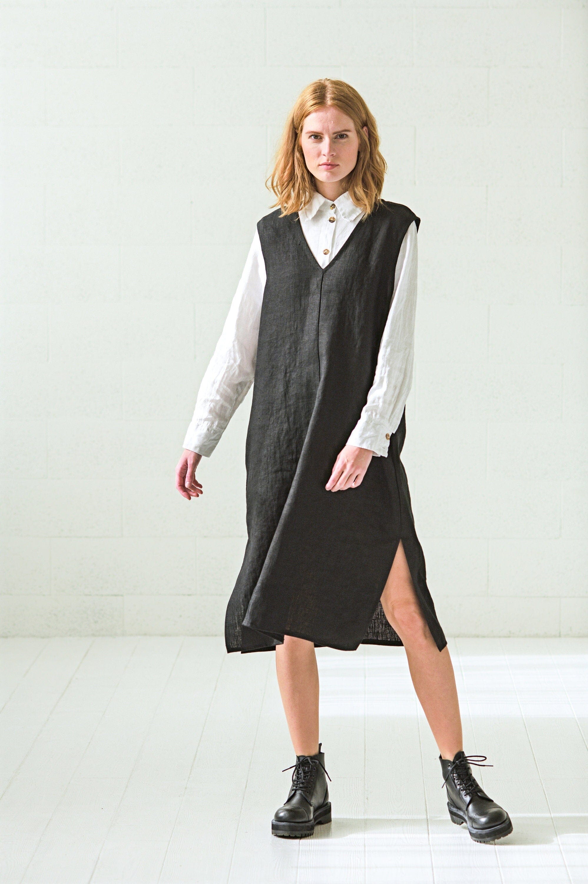 Pinafore Heavy Linen Sleeveless Dress Old Linen Mill 