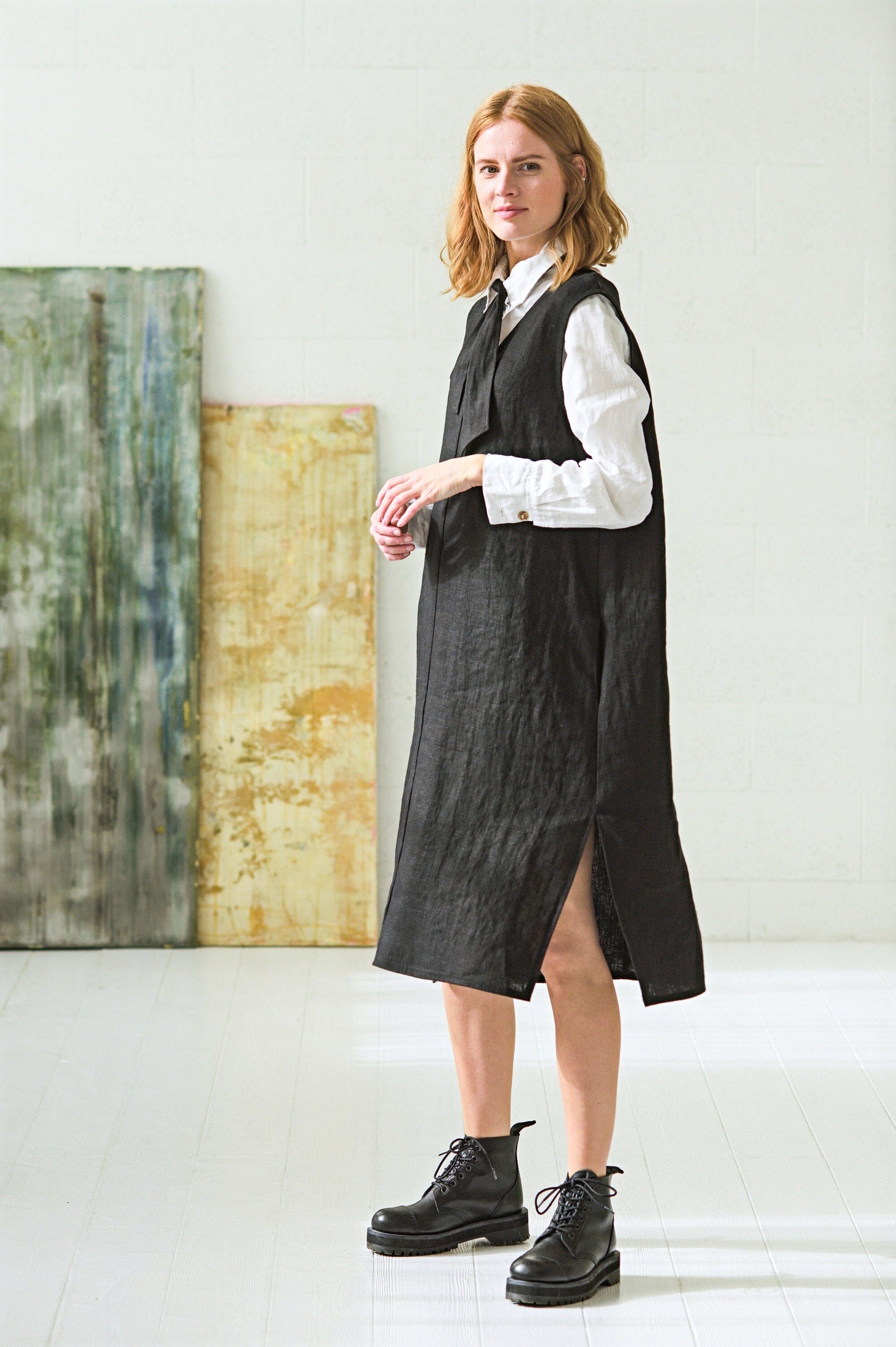 Pinafore Heavy Linen Sleeveless Dress Old Linen Mill 