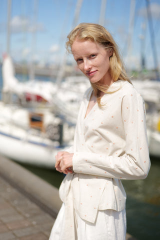 Polka Dot Wrap Blouse Lambada for summer made from linen and viscose blend