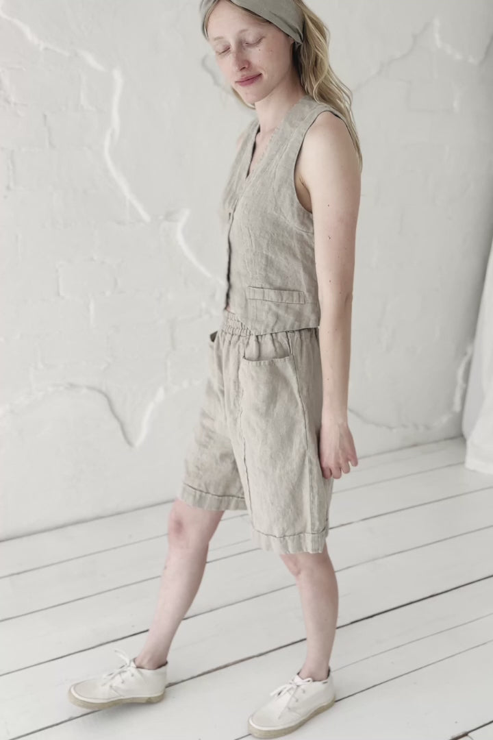 Bermuda Oversized Casual Linen Linen Shorts