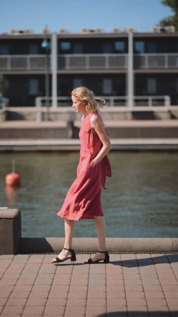 FLORA Linen Midi Bow Dress