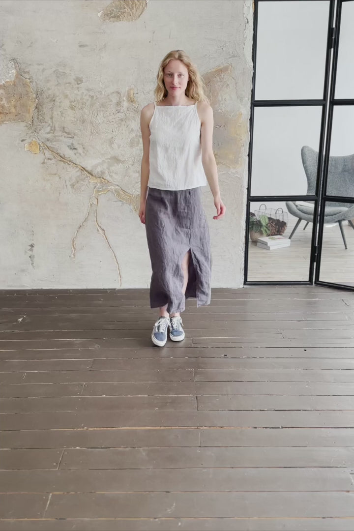 Long Linen Skirt With Front Slit