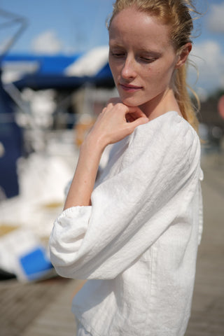 Puff Sleeve Linen Top with Tie Back Linen Blouse Old Linen Mill
