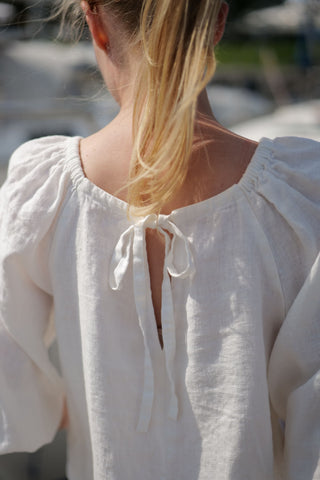 Puff Sleeve Linen Top with Tie Back Linen Blouse Old Linen Mill