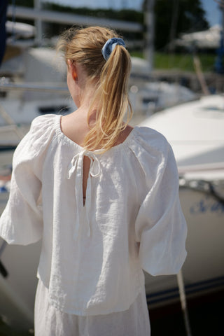 Puff Sleeve Linen Top with Tie Back Linen Blouse Old Linen Mill
