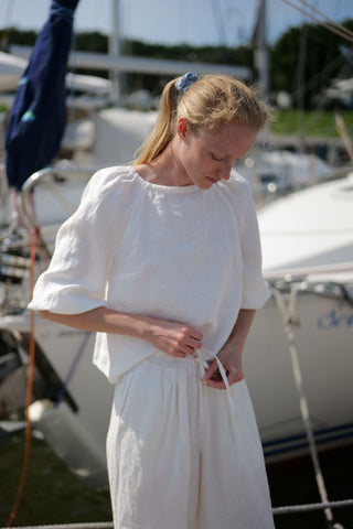 Puff Sleeve Linen Top with Tie Back Linen Blouse Old Linen Mill