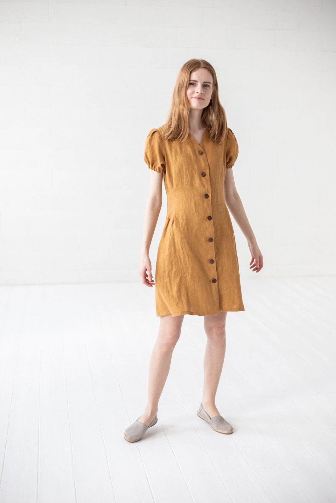 Puffed Sleeves Linen Dress Old Linen Mill 