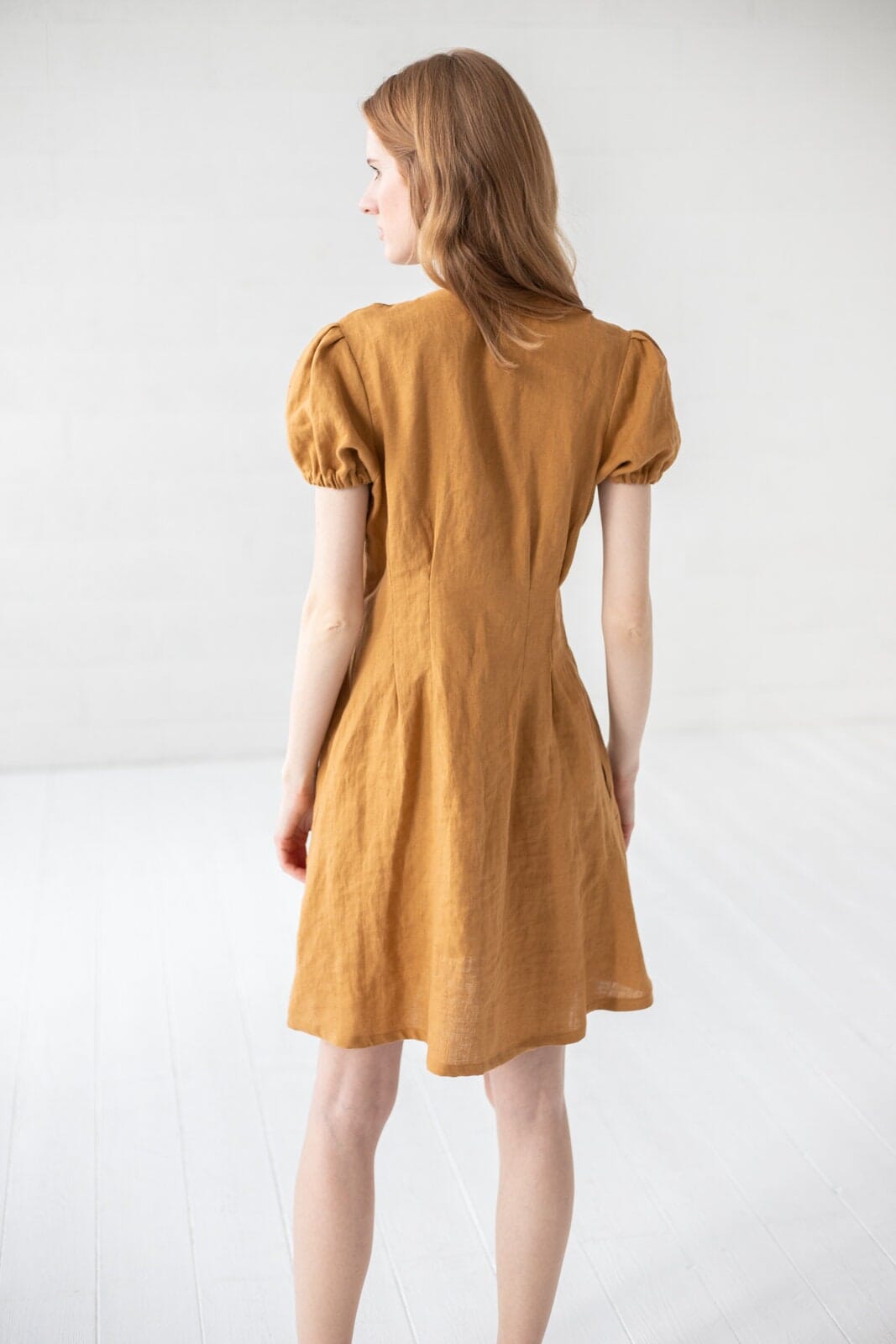 Puffed Sleeves Linen Dress Old Linen Mill 