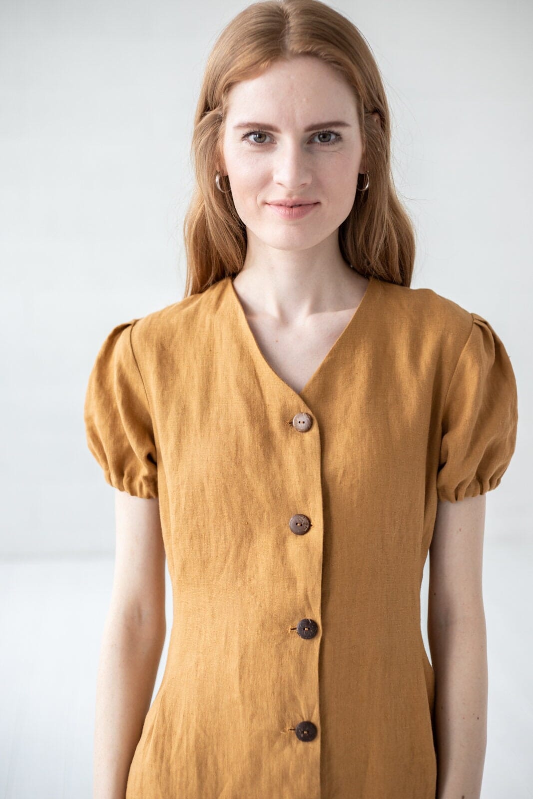 Puffed Sleeves Linen Dress Old Linen Mill 