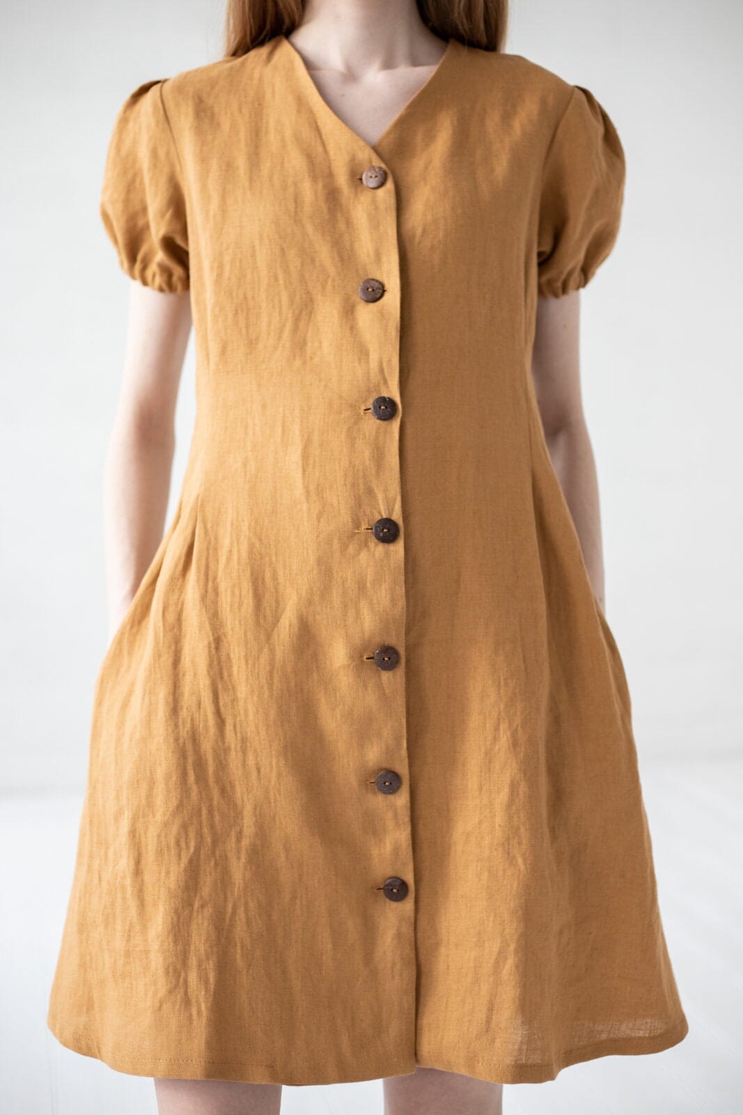 Puffed Sleeves Linen Dress Old Linen Mill 