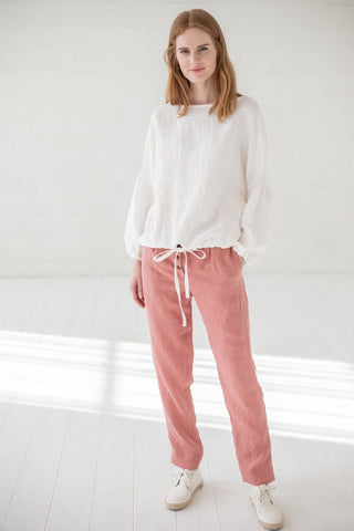 READY TO SHIP Balloon Sleeves Linen Blouse for Women Old Linen Mill