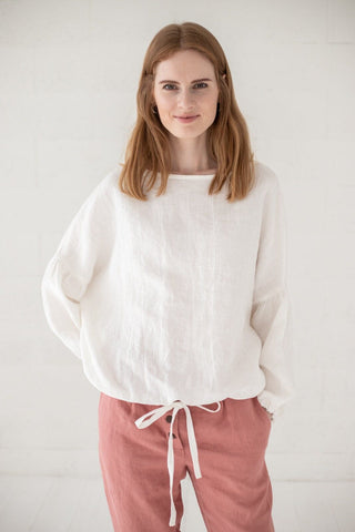 READY TO SHIP Balloon Sleeves Linen Blouse for Women Old Linen Mill