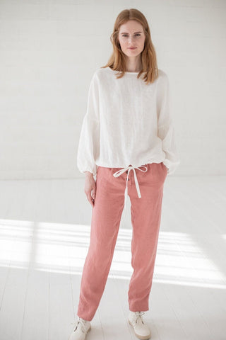 READY TO SHIP Balloon Sleeves Linen Blouse for Women Old Linen Mill