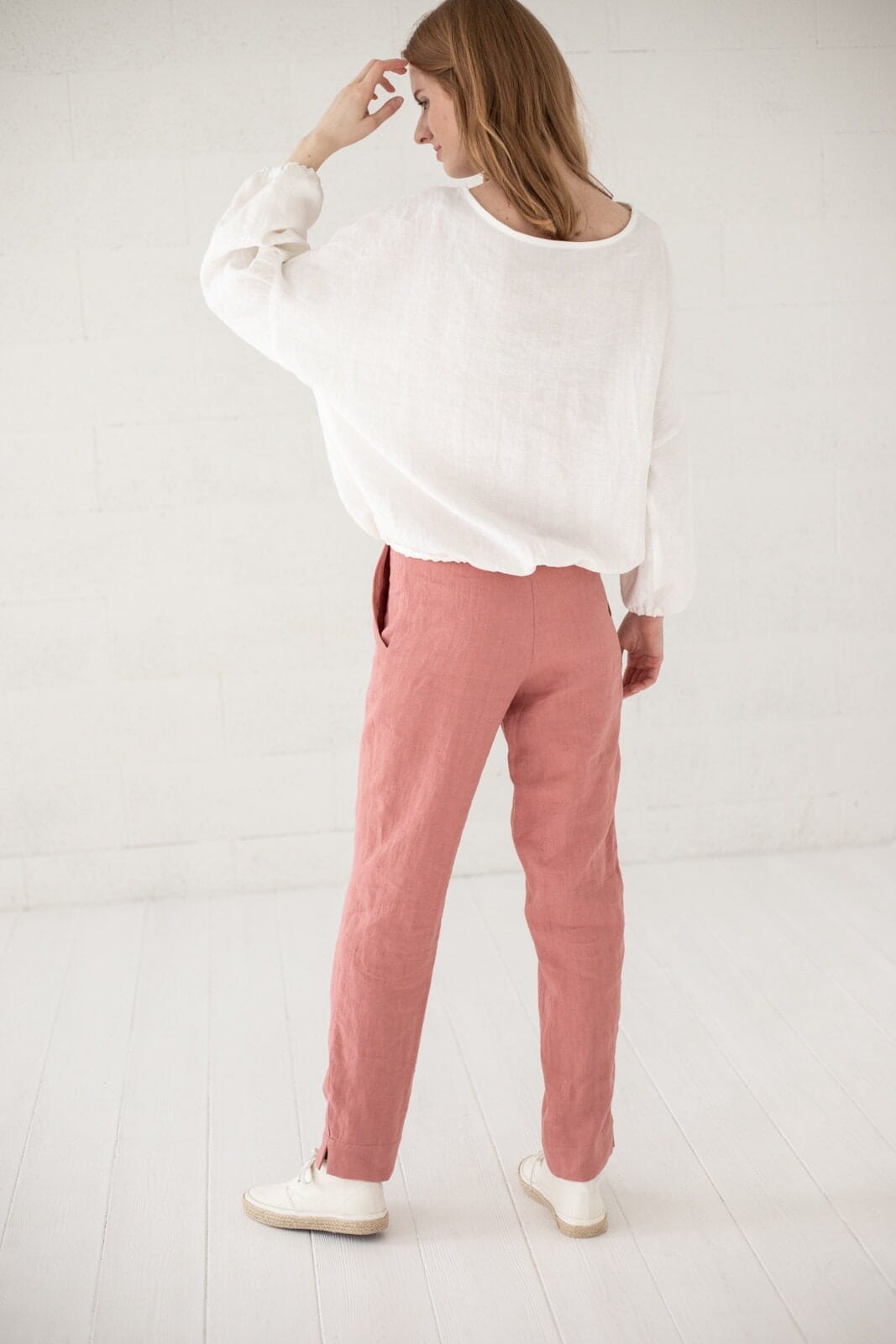 READY TO SHIP Balloon Sleeves Linen Blouse for Women Old Linen Mill