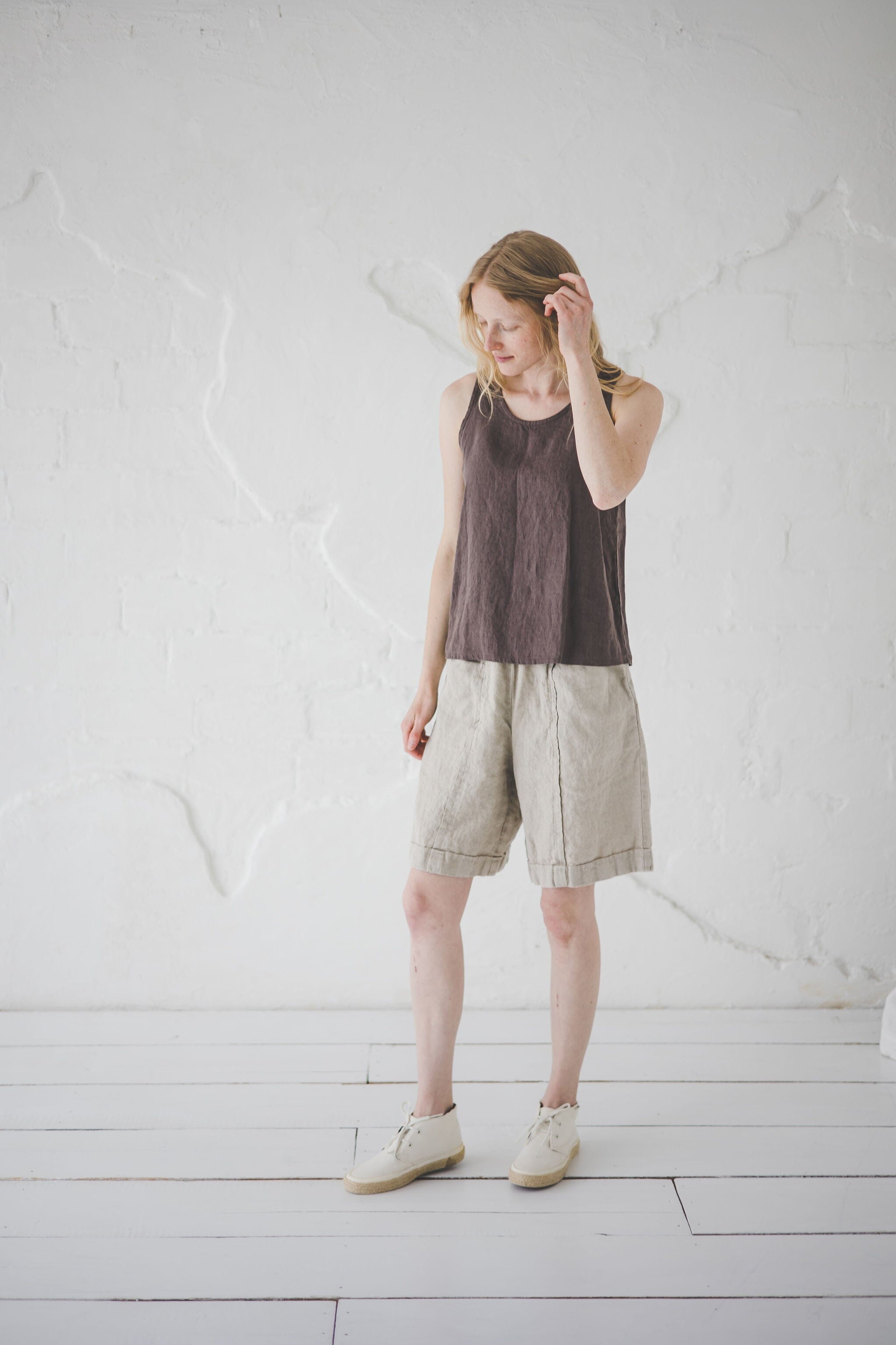 READY TO SHIP Bermuda Oversized Casual Linen Linen Shorts SH07 Black / XL/XXL Old Linen Mill