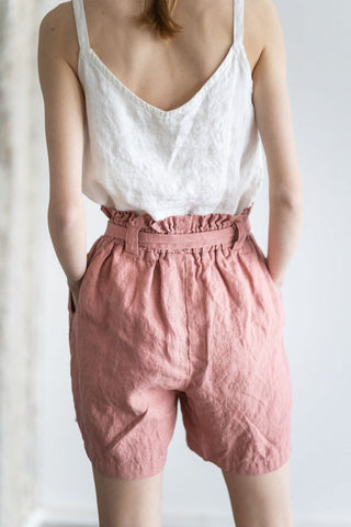 READY TO SHIP Bermuda Women Shorts With Belt oldlinenmill.com