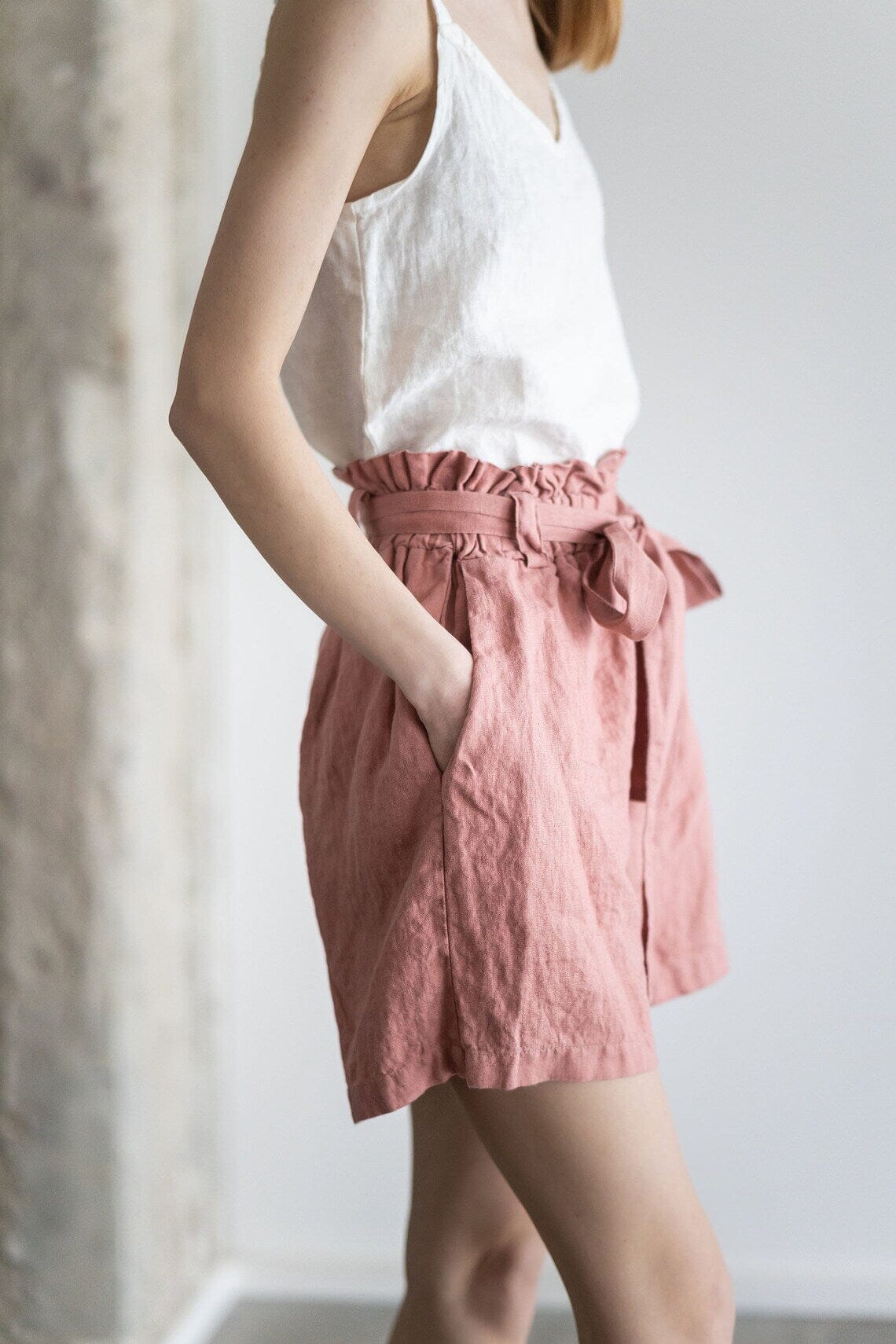 READY TO SHIP Bermuda Women Shorts With Belt oldlinenmill.com