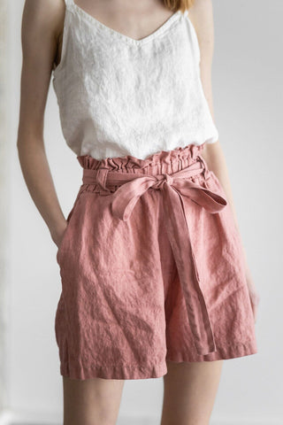 READY TO SHIP Bermuda Women Shorts With Belt oldlinenmill.com