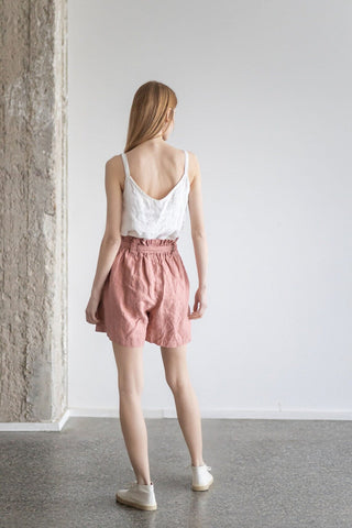 READY TO SHIP Bermuda Women Shorts With Belt oldlinenmill.com