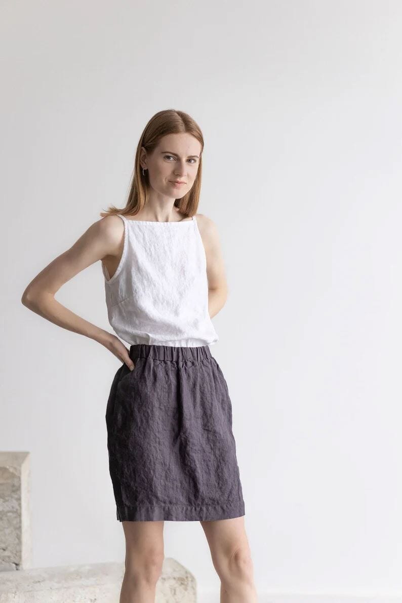 READY TO SHIP Camisole Linen Summer Top Dark Aubergine / L Old Linen Mill