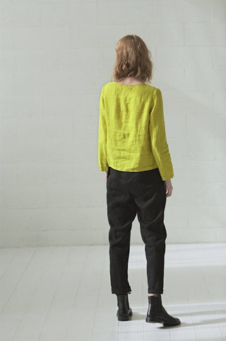 READY TO SHIP Casual Linen Blouse/Simple Round Neck Top/Long Sleeves blouse Old Linen Mill 