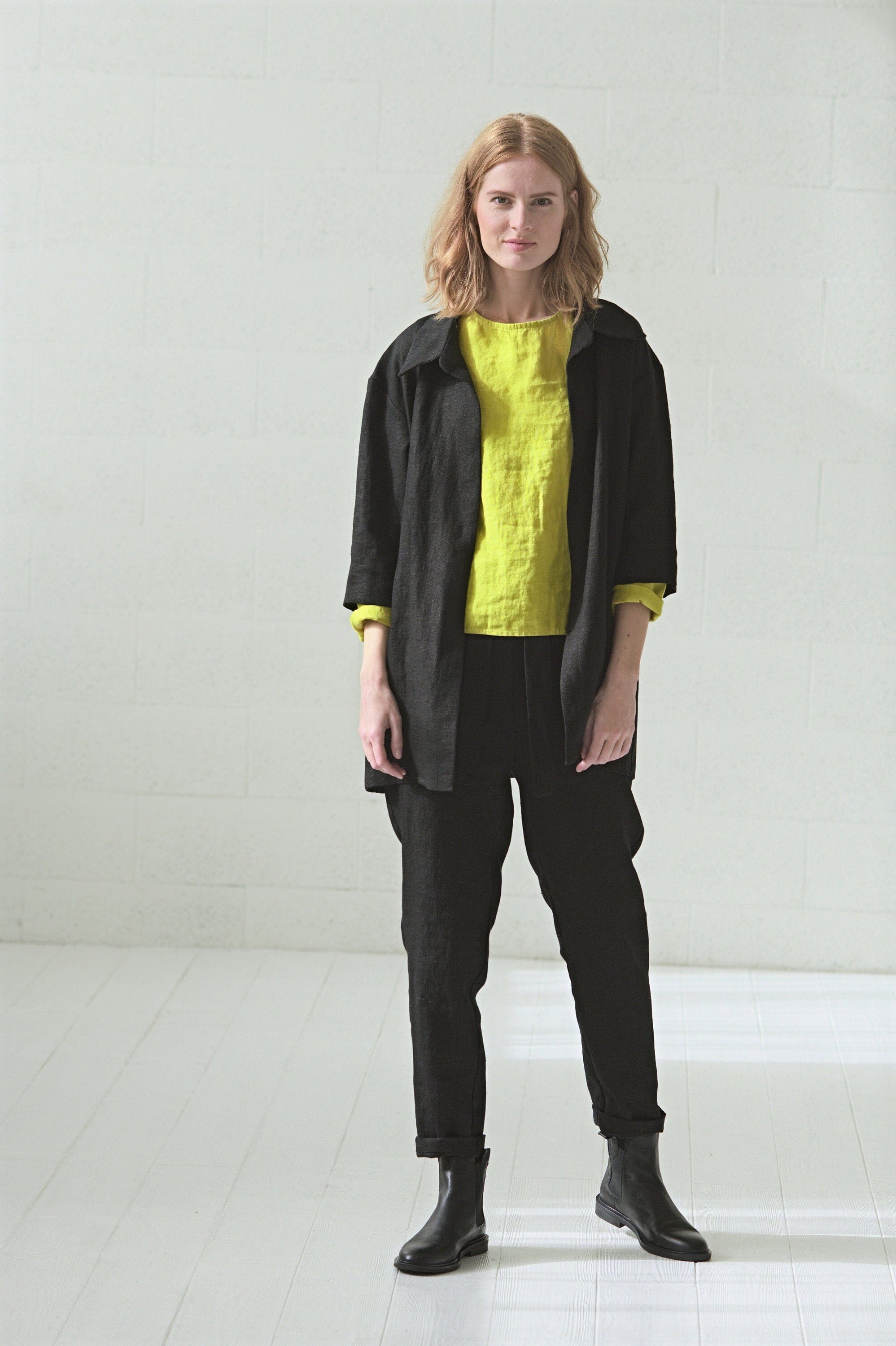 READY TO SHIP Casual Linen Blouse/Simple Round Neck Top/Long Sleeves blouse Old Linen Mill 