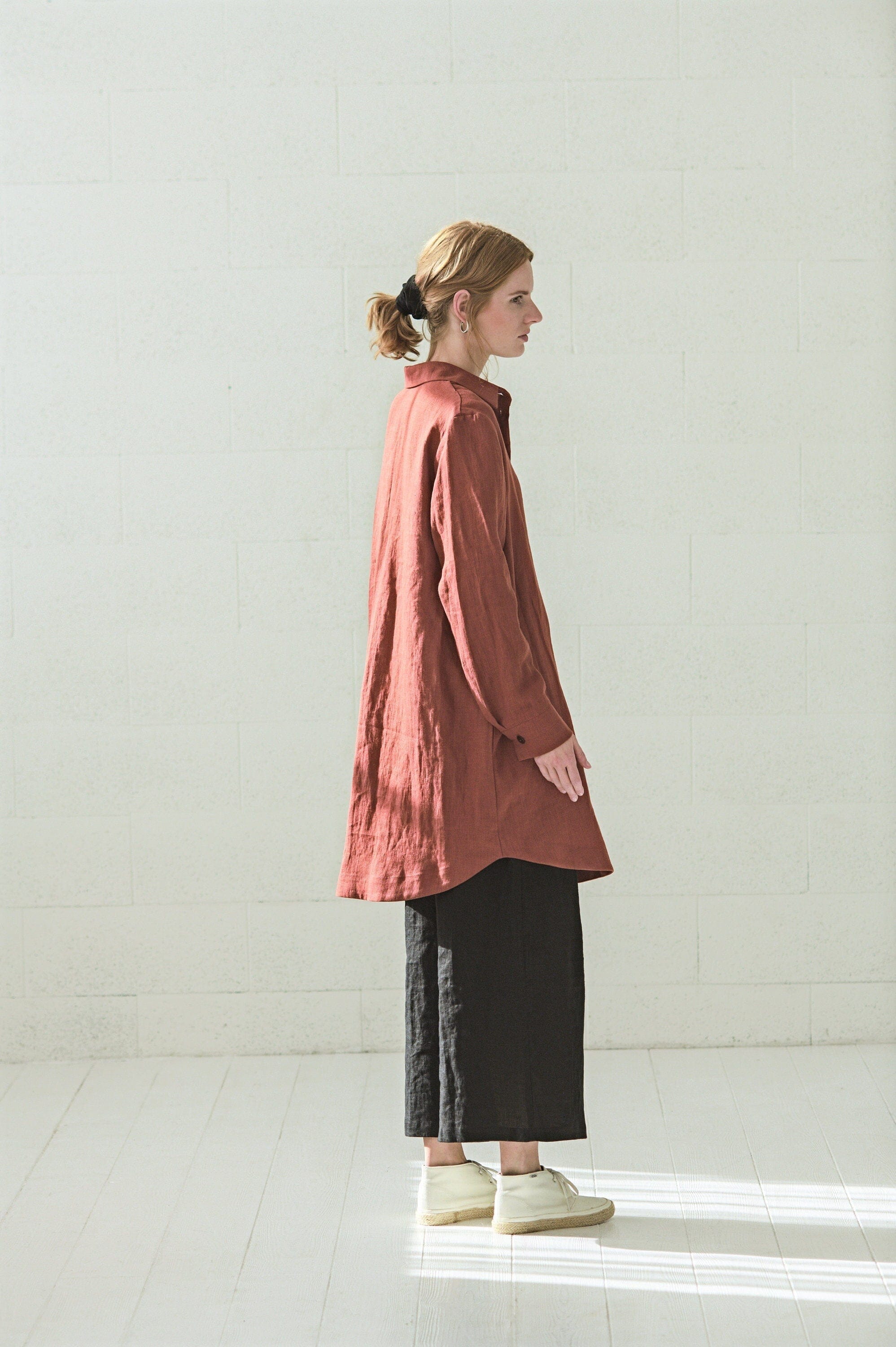 READY TO SHIP Casual Linen Shirt for Women Solid Grey / M/L Old Linen Mill