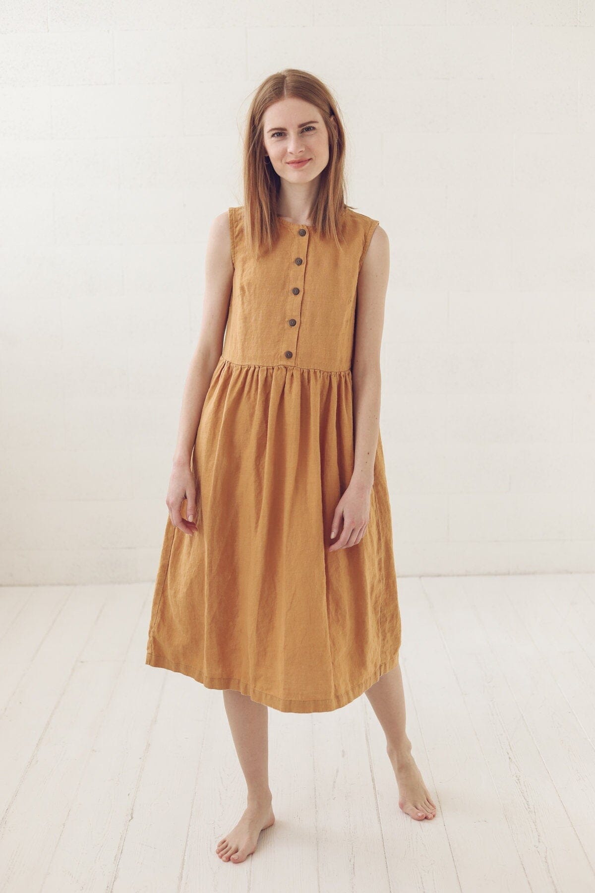 READY TO SHIP Casual Loose Linen Shirt Dress Ivory / M Old Linen Mill