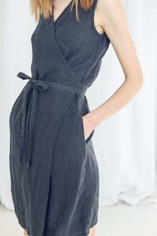 READY TO SHIP Casual Sleeveless Linen Dress with Long Belt Moss Green / M Old Linen Mill