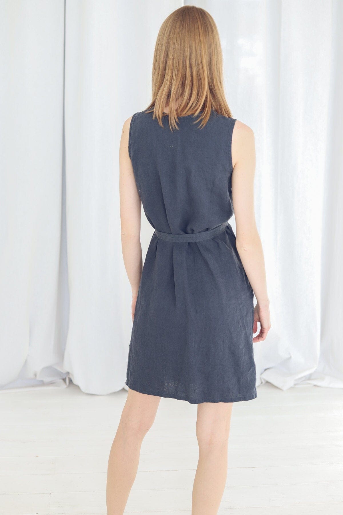 READY TO SHIP Casual Sleeveless Linen Dress with Long Belt Moss Green / M Old Linen Mill