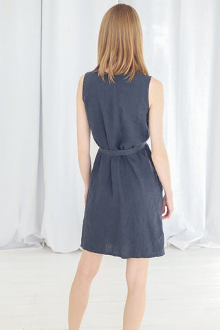 READY TO SHIP Casual Sleeveless Linen Dress with Long Belt Moss Green / M Old Linen Mill