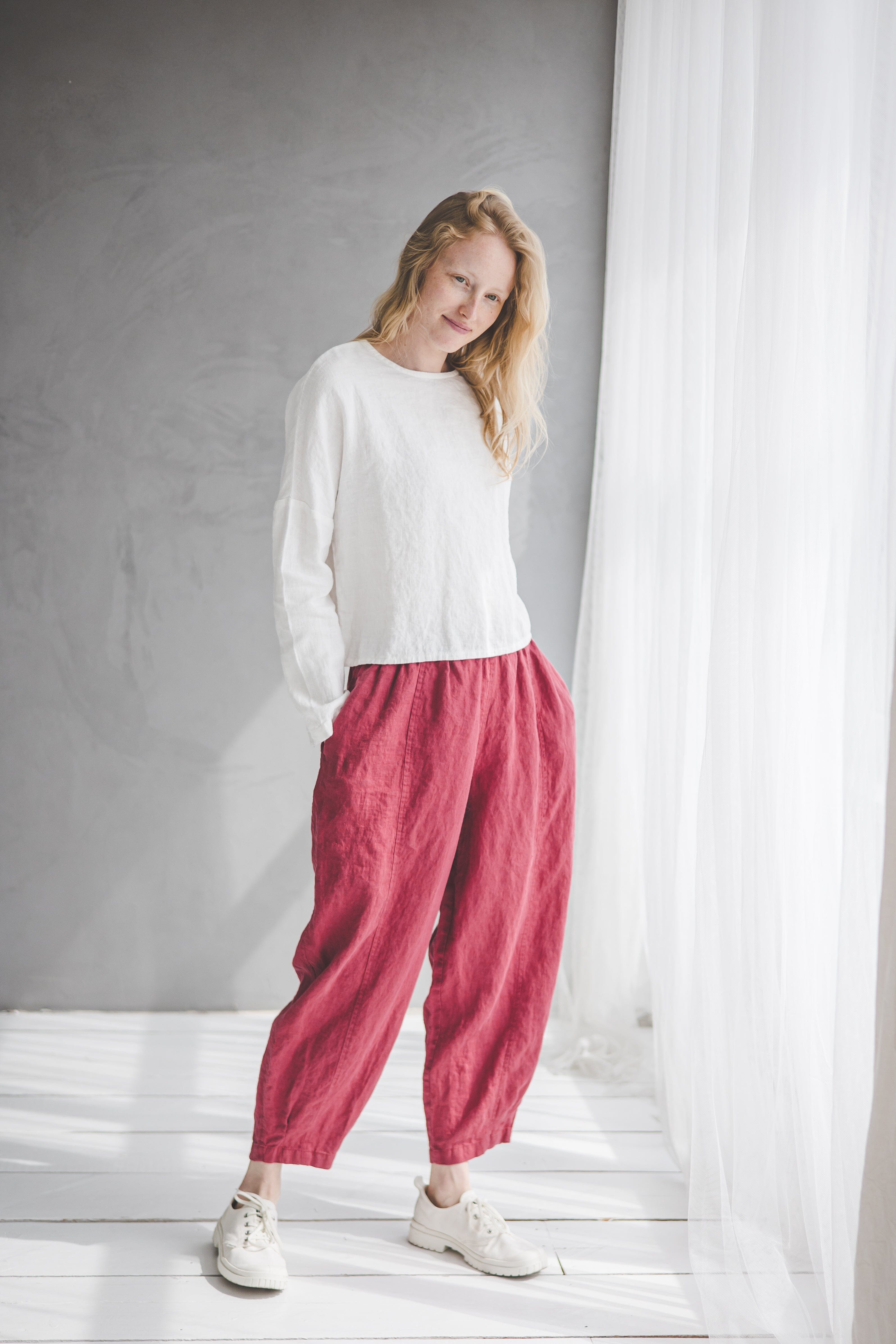 READY TO SHIP Casual Style Linen Pegged Pants P16 Dark Forest / M/L Old Linen Mill