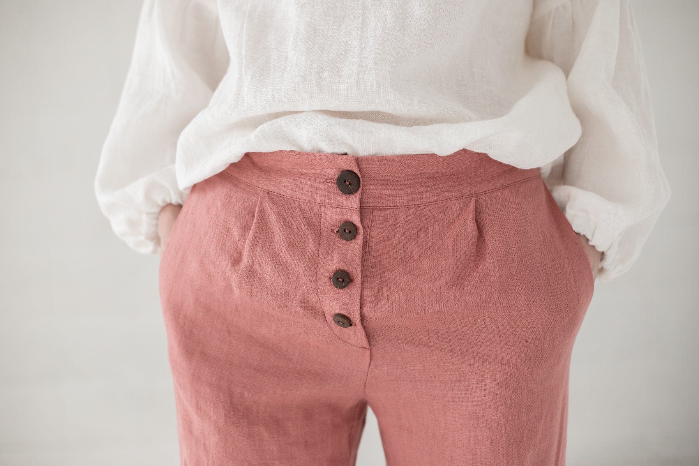 READY TO SHIP Classic Linen Pants, Hight Waist Trousers, Tapered Women Linen Pants Old Linen Mill 