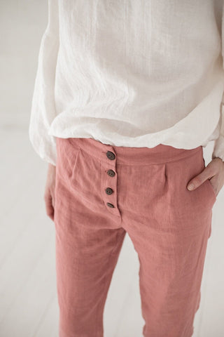 READY TO SHIP Classic Linen Pants, Hight Waist Trousers, Tapered Women Linen Pants Old Linen Mill 