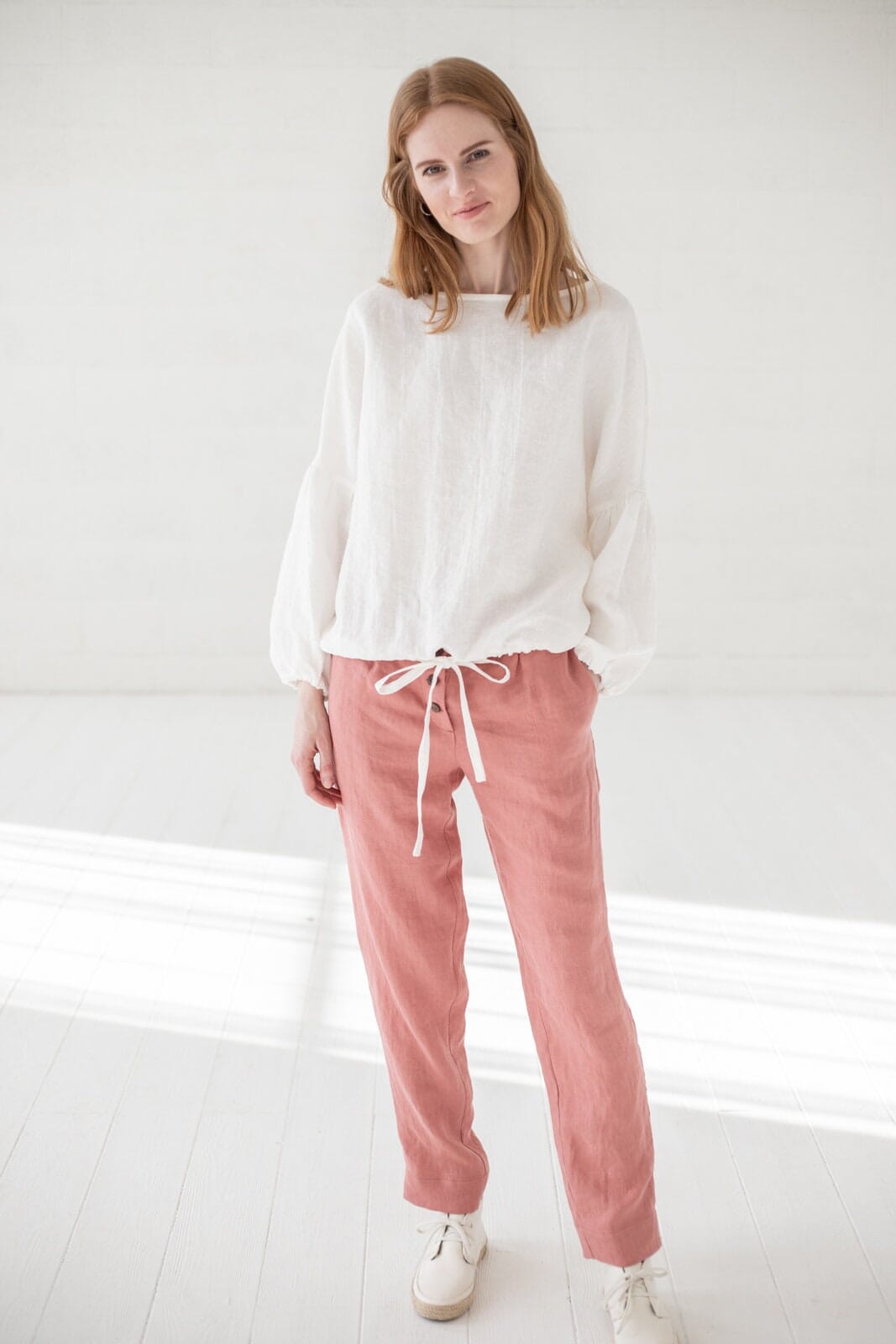 READY TO SHIP Classic Linen Pants, Hight Waist Trousers, Tapered Women Linen Pants Old Linen Mill Living Coral S 