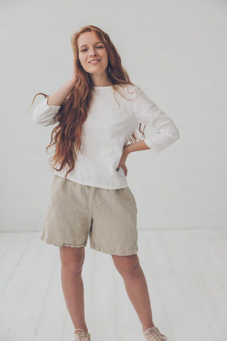 READY TO SHIP Classic Linen Top 3/4 Sleeves Blouse White / XS Old Linen Mill