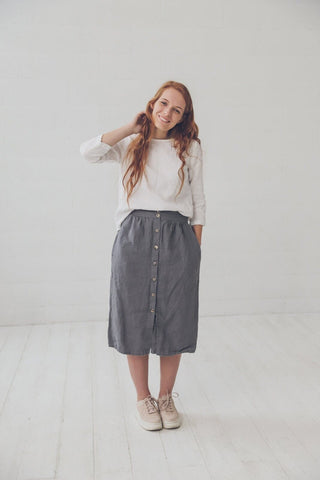 READY TO SHIP Classic Linen Top 3/4 Sleeves Blouse White / XS Old Linen Mill