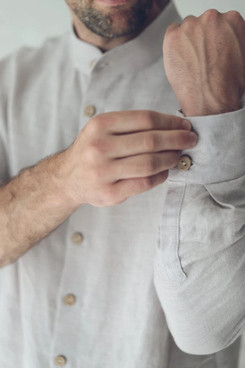 READY TO SHIP Classic Long Sleeves Oxford Linen Men's Shirt Old Linen Mill