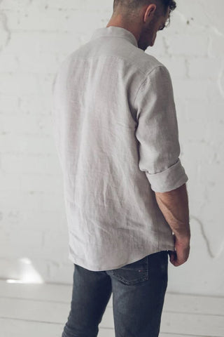 READY TO SHIP Classic Long Sleeves Oxford Linen Men's Shirt Old Linen Mill