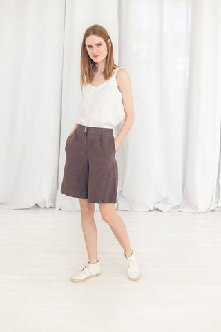 READY TO SHIP Classic Mid Waist Linen Shorts Black / XL Old Linen Mill