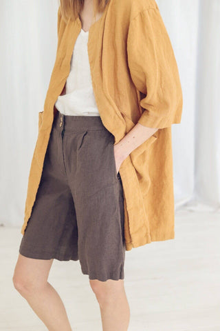 READY TO SHIP Classic Mid Waist Linen Shorts Black / XL Old Linen Mill