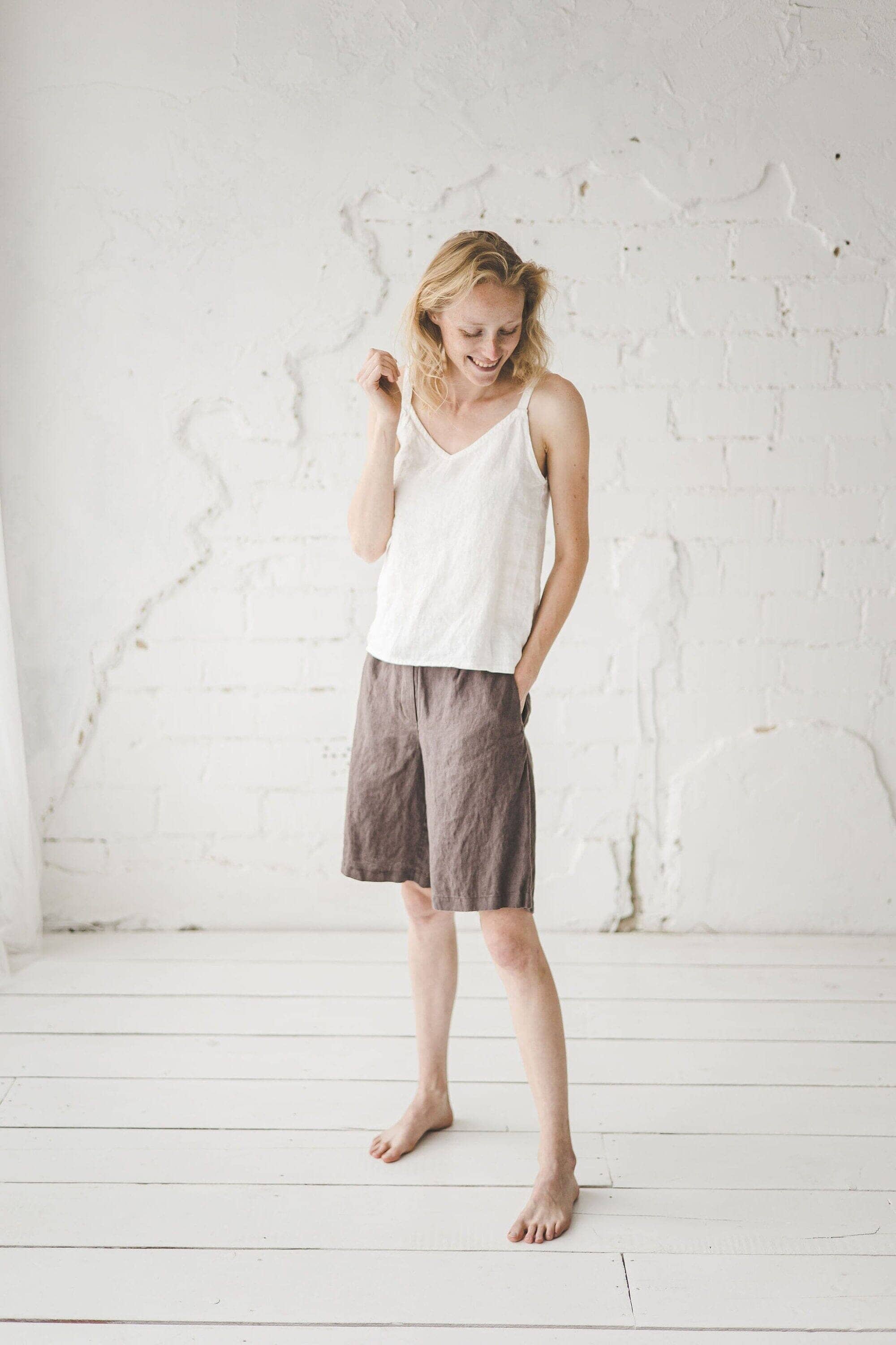 READY TO SHIP Classic Mid Waist Linen Shorts Black / XL Old Linen Mill