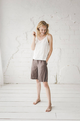 READY TO SHIP Classic Mid Waist Linen Shorts Black / XL Old Linen Mill