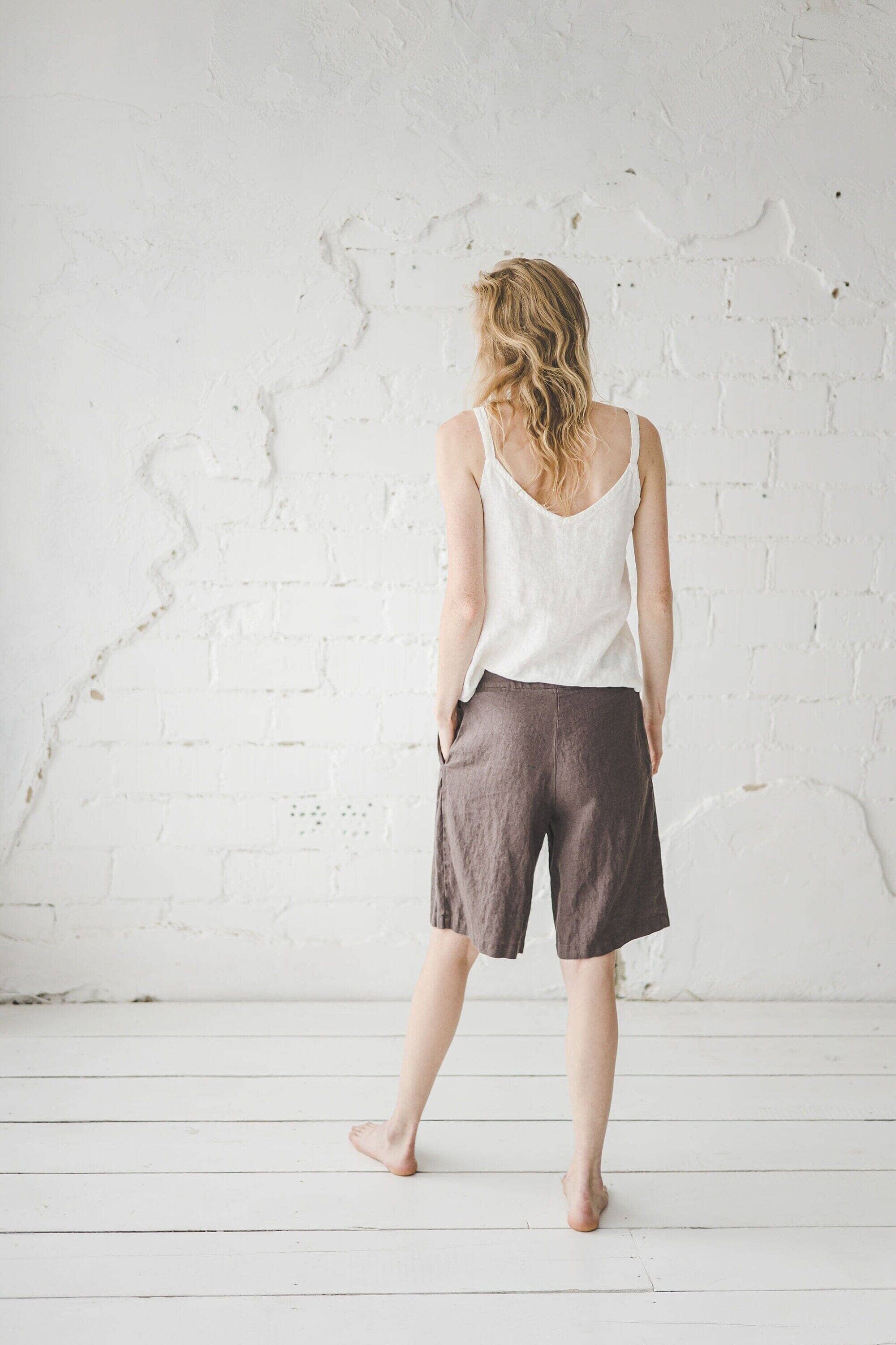 READY TO SHIP Classic Mid Waist Linen Shorts Black / XL Old Linen Mill