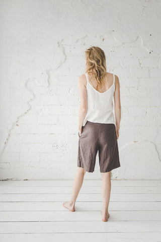 READY TO SHIP Classic Mid Waist Linen Shorts Black / XL Old Linen Mill