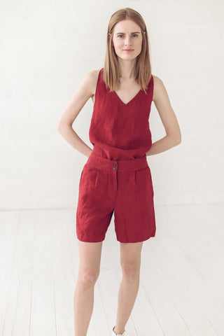 READY TO SHIP Classic Shape Linen Shorts Ruby Red / S Old Linen Mill