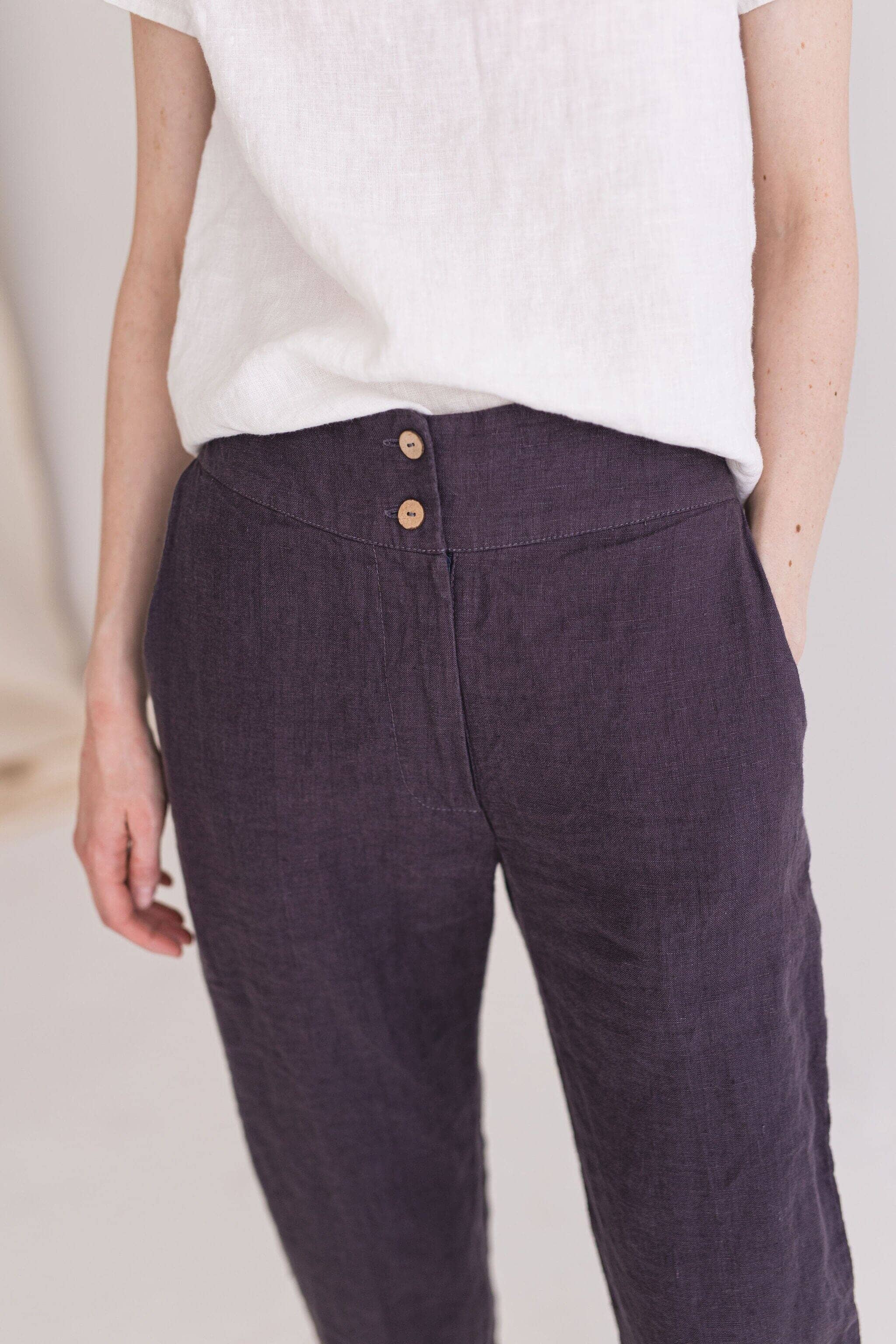 READY TO SHIP Classic Slim Mid Waist Linen Pants Ocean Blue / S/M Old Linen Mill