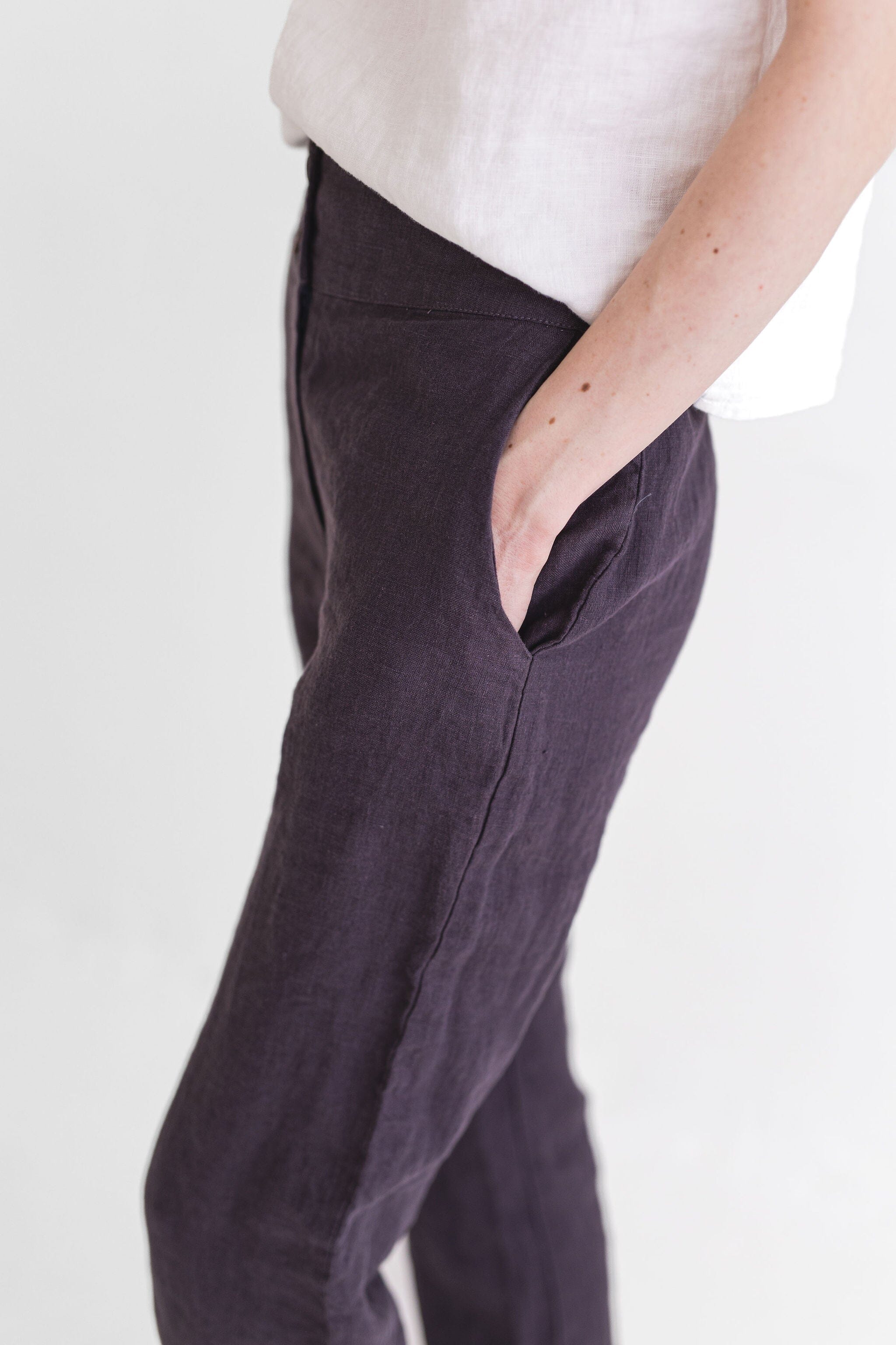 READY TO SHIP Classic Slim Mid Waist Linen Pants Ocean Blue / S/M Old Linen Mill